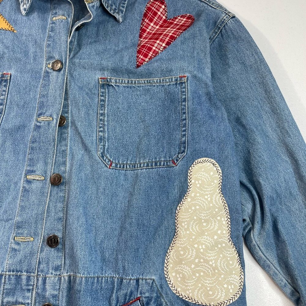 Vintage Patchwork Denim Jacket Christmas Appliqué Women’s M Holiday - Picture 2 of 9